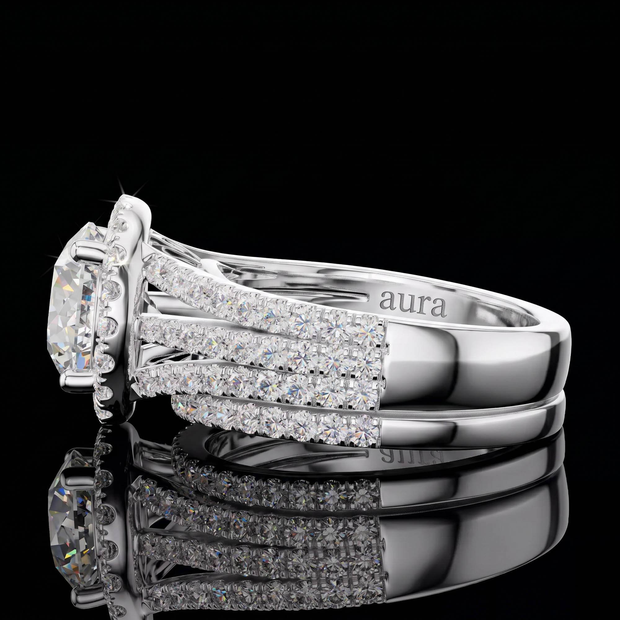Aura 3,63 Karat Halo İkili Yüzük Seti