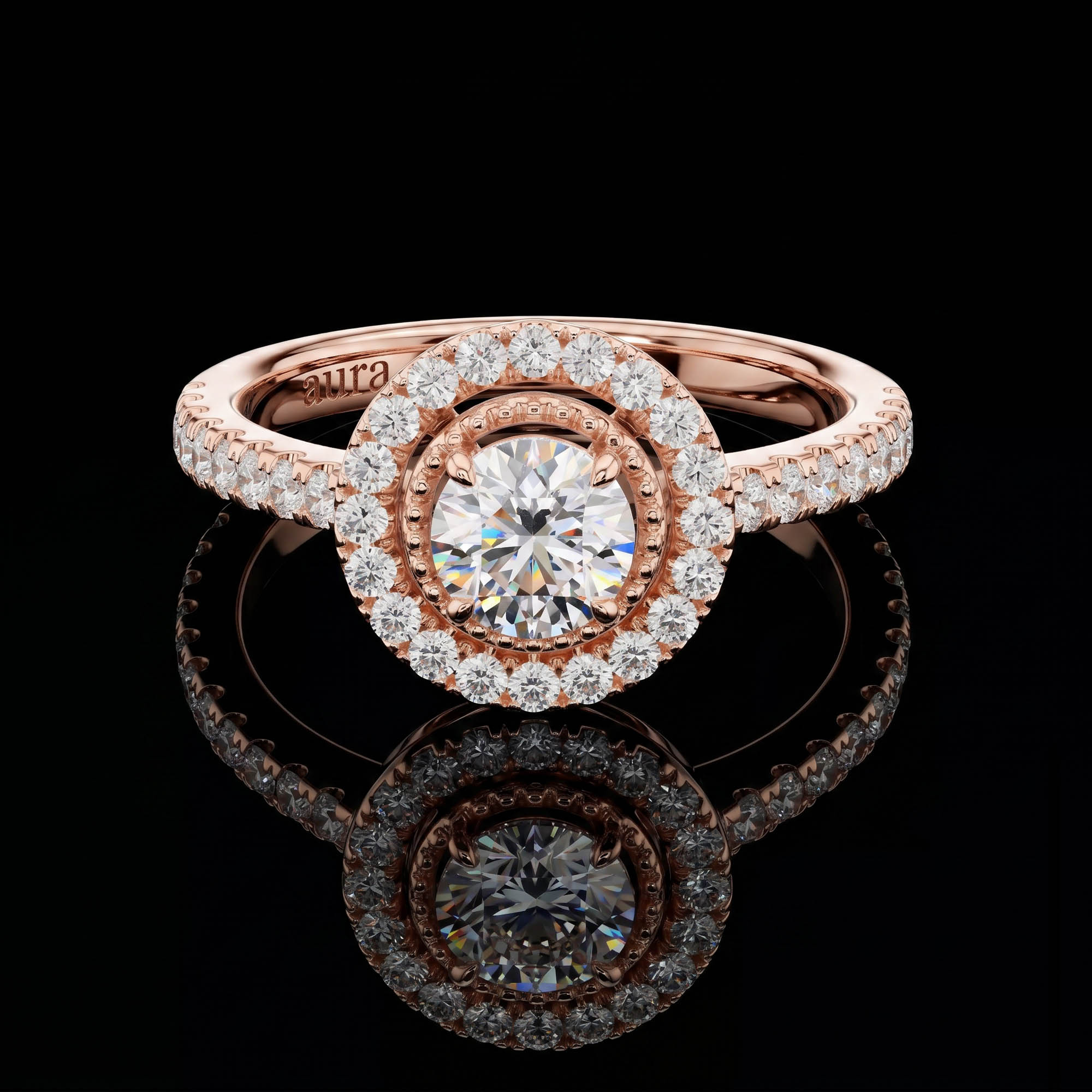 Aura 0,90 Karat Çift Çerçeveli Halo Yüzük