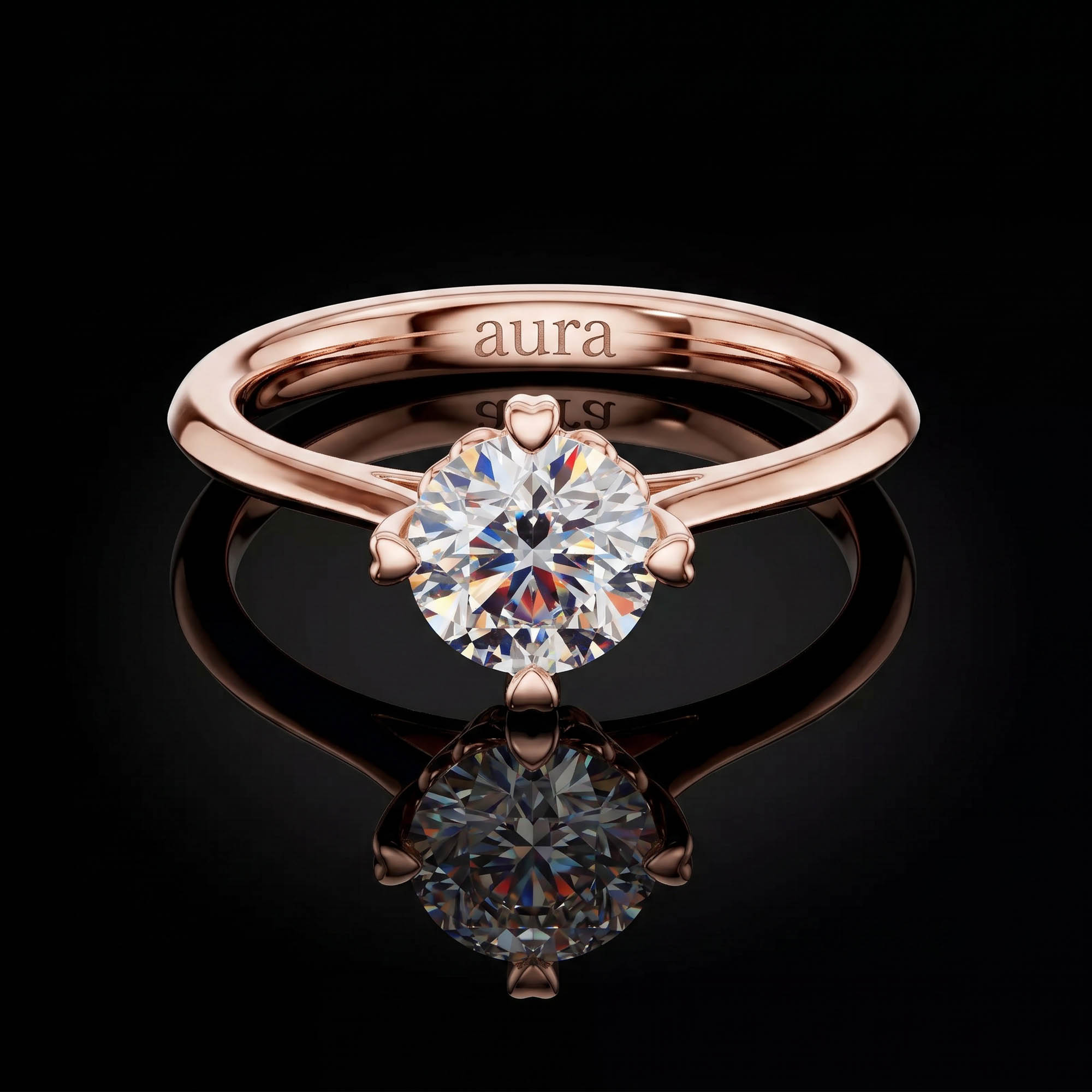 Aura 1 Karat Kalp Detaylı Altı Tırnaklı Tektaş Yüzük