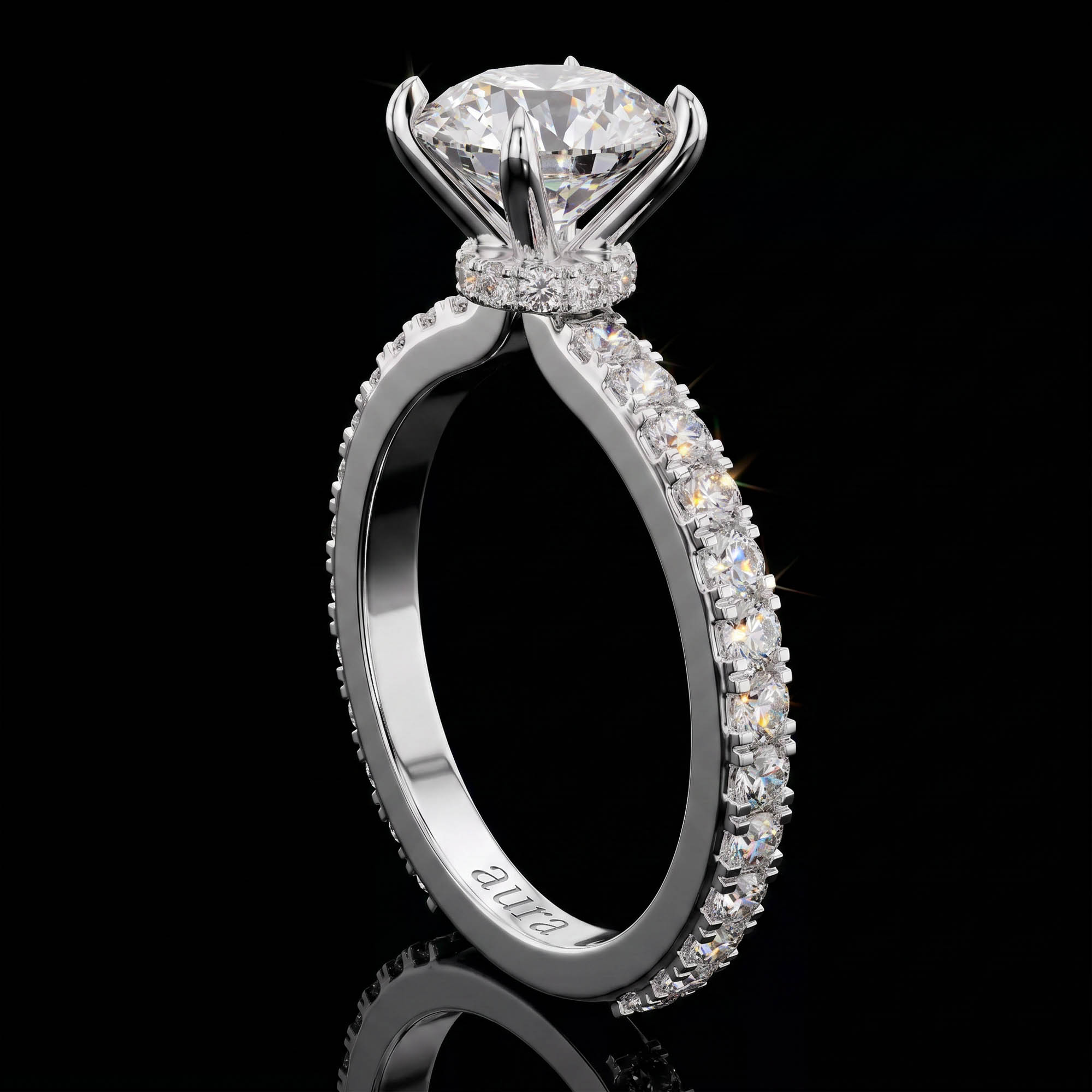 Aura 1,65 Karat Gizli Halo ve Pavé Kollu Tektaş Yüzük