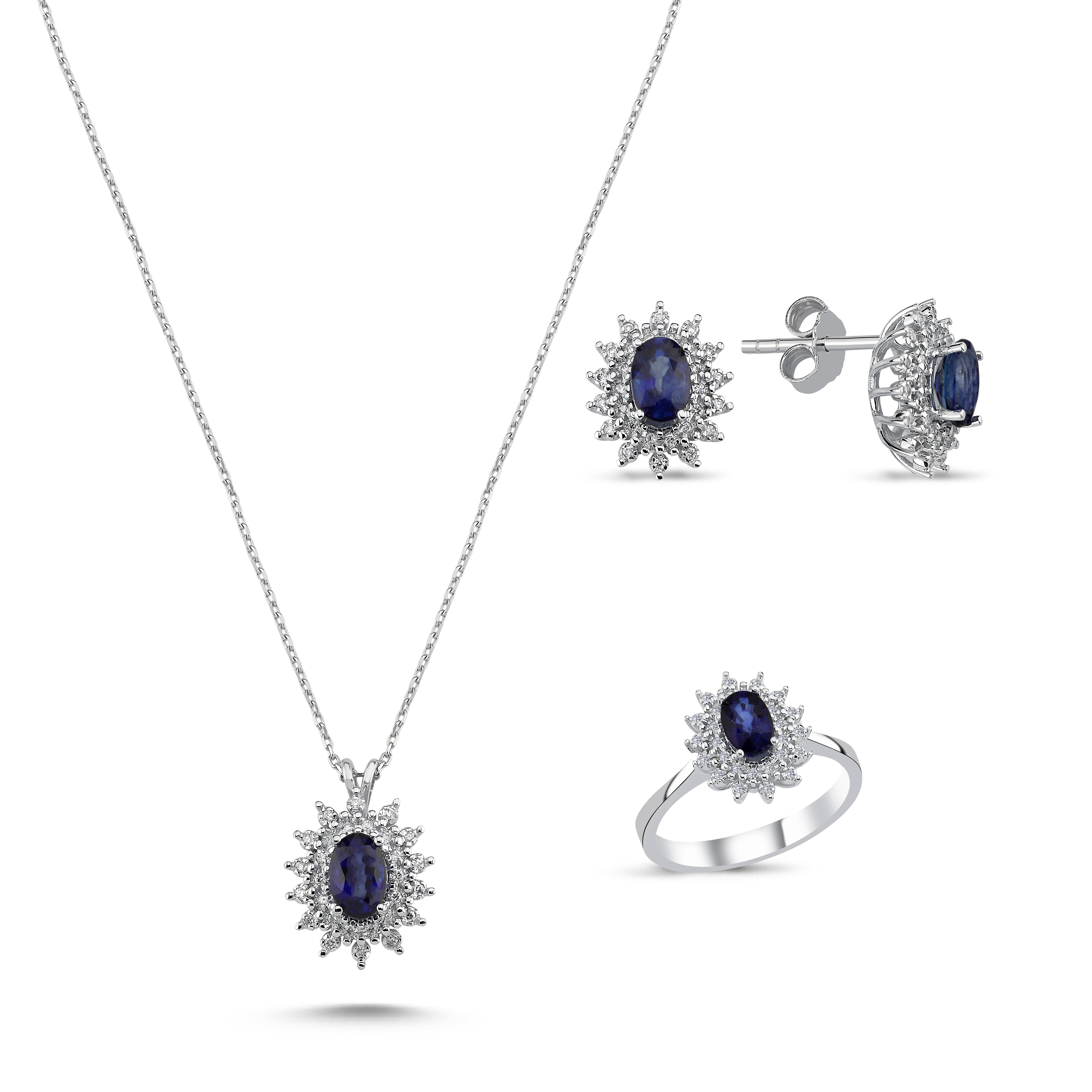 1.42 Karat Pırlanta Safir Küpe